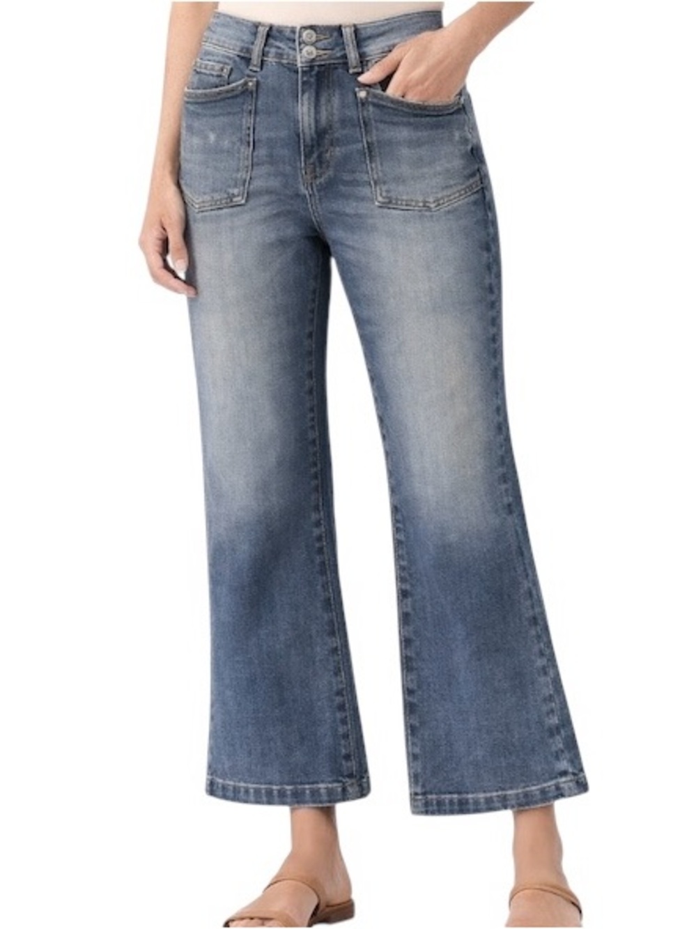 kensie High Rise Flare Crop Jeans Savannah Vintage Wash 10/30